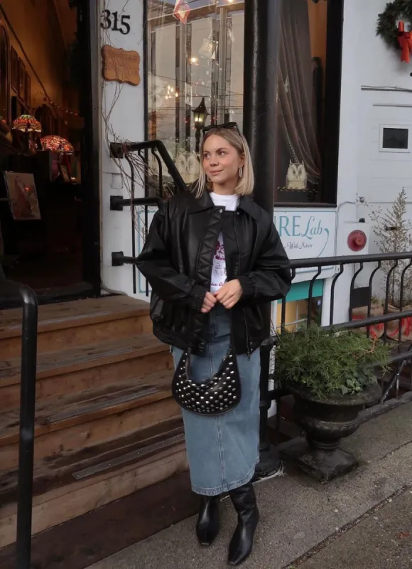 Christine Oversized Vegan Leather Bomber Jacket sold by Bella Chic