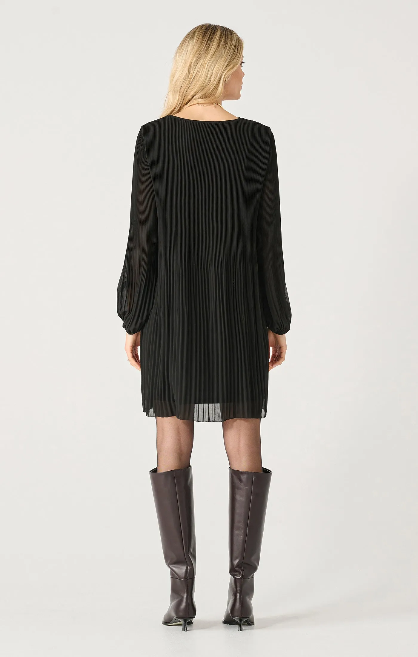 Long Sleeve Pleated A-Line Dress | Black sold by Bella Chic product image thumbnail 2