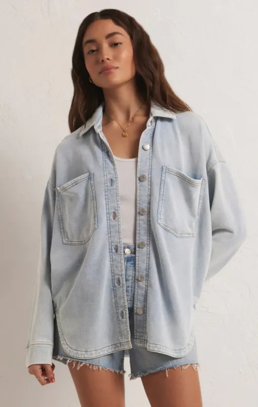 All Day Knit Denim Jacket | Washed Indigo sold by Bella Chic