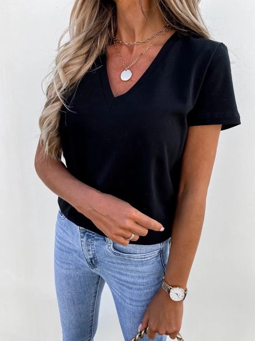 V-Neck T-Shirt | Black sold by Bella Chic