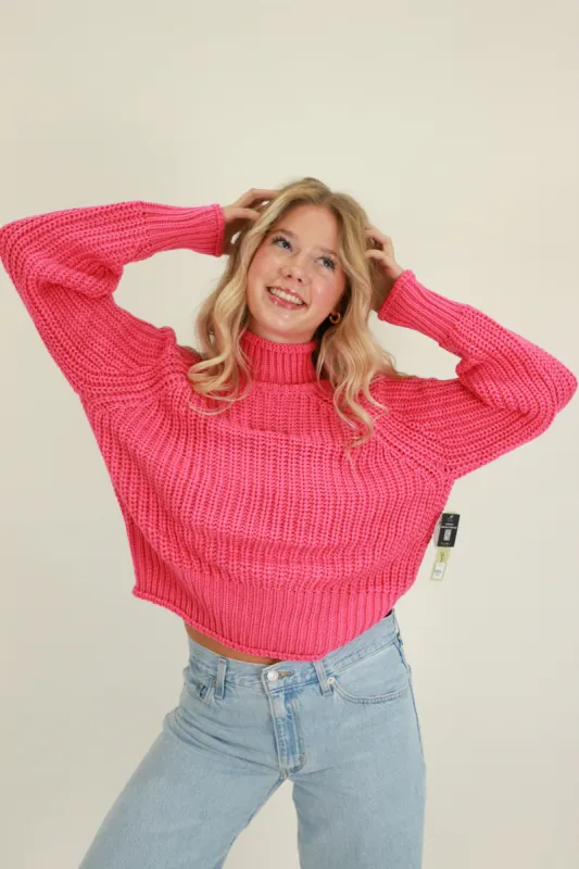 Hifza Long Raglan Sleeve Mock Neck | Barbie Pink sold by Bella Chic