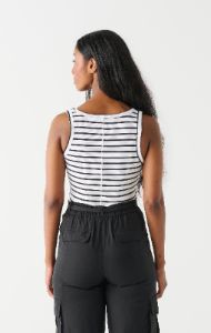 Ribbed Tank | White/Black Stripe sold by Bella Chic