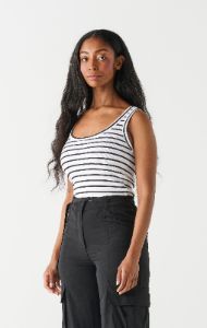 Ribbed Tank | White/Black Stripe sold by Bella Chic