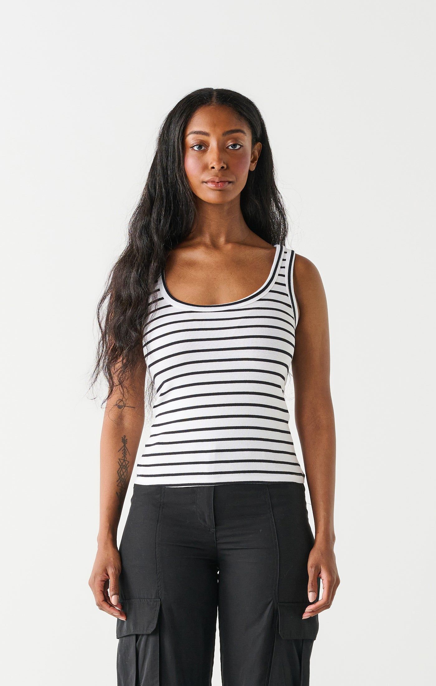 Ribbed Tank | White/Black Stripe sold by Bella Chic