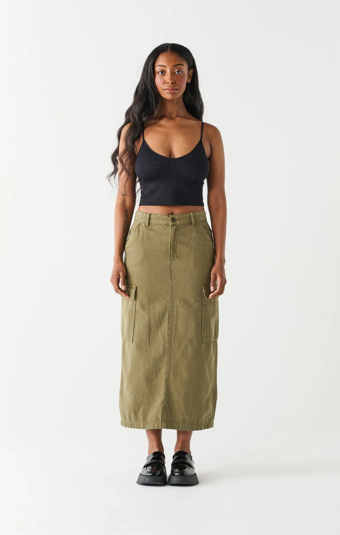 Utility Maxi Skirt | Khaki Wash sold by Bella Chic