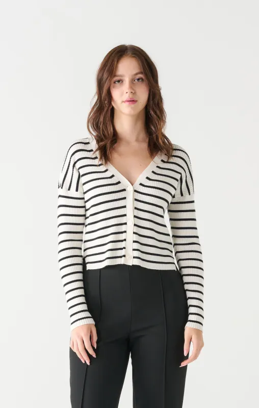 Ribbed Stripe Cardigan | White Stripe sold by Bella Chic
