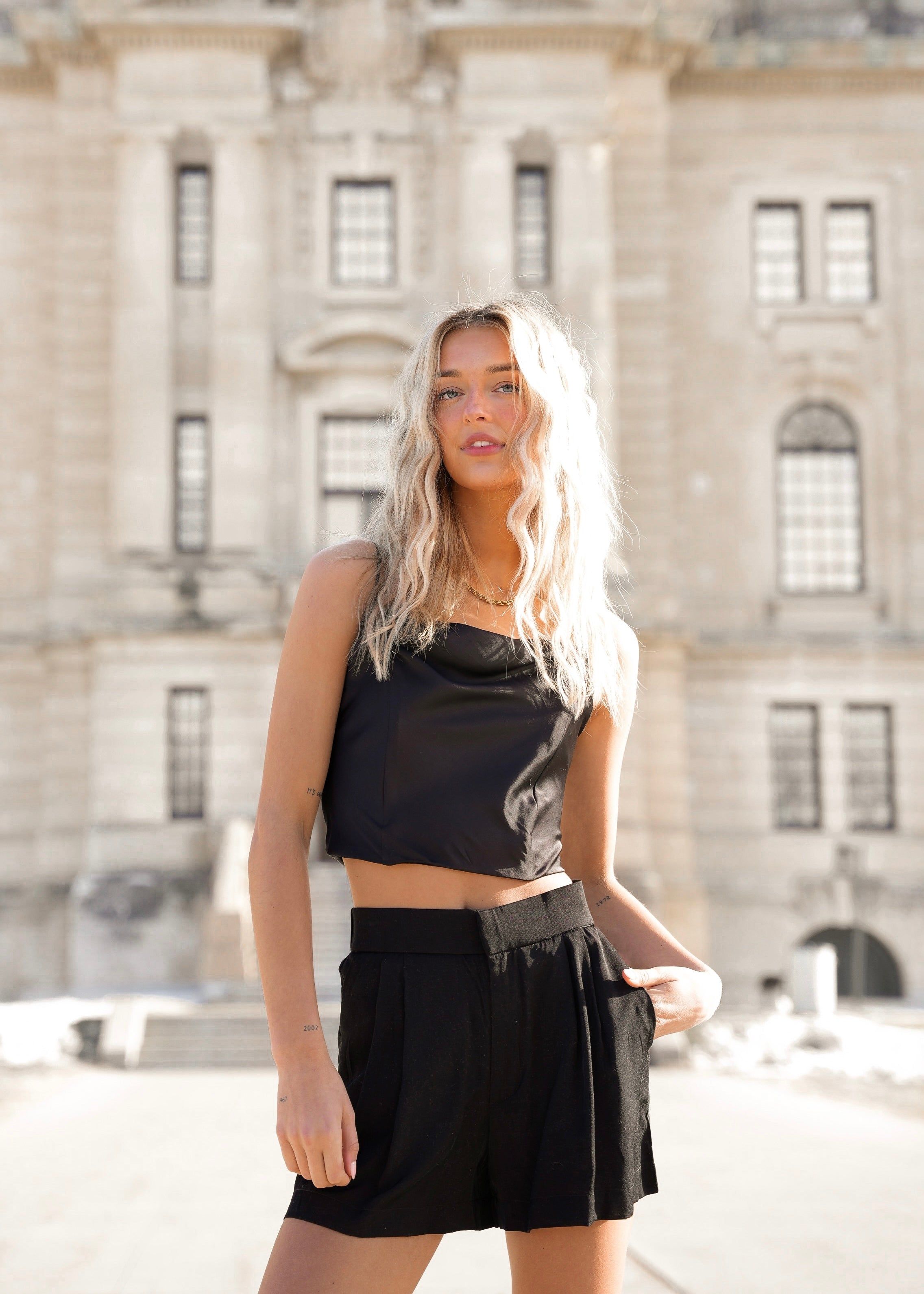 Connie Crop Satin Tank | Black sold by Bella Chic product image thumbnail 2