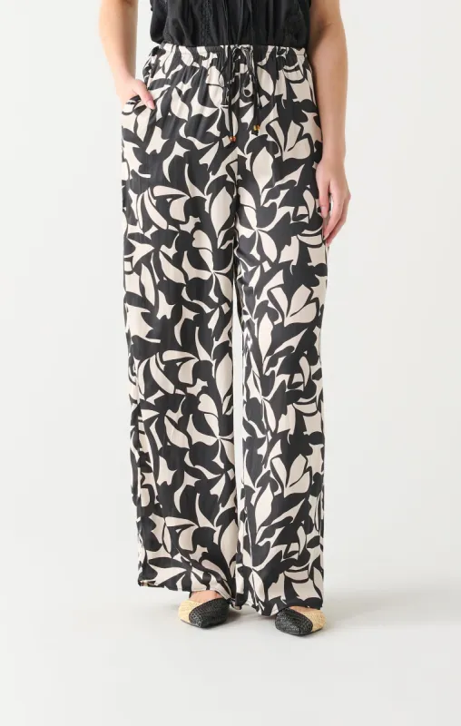 High Waist Wide Leg Satin Pant | Black/Cream Floral sold by Bella Chic