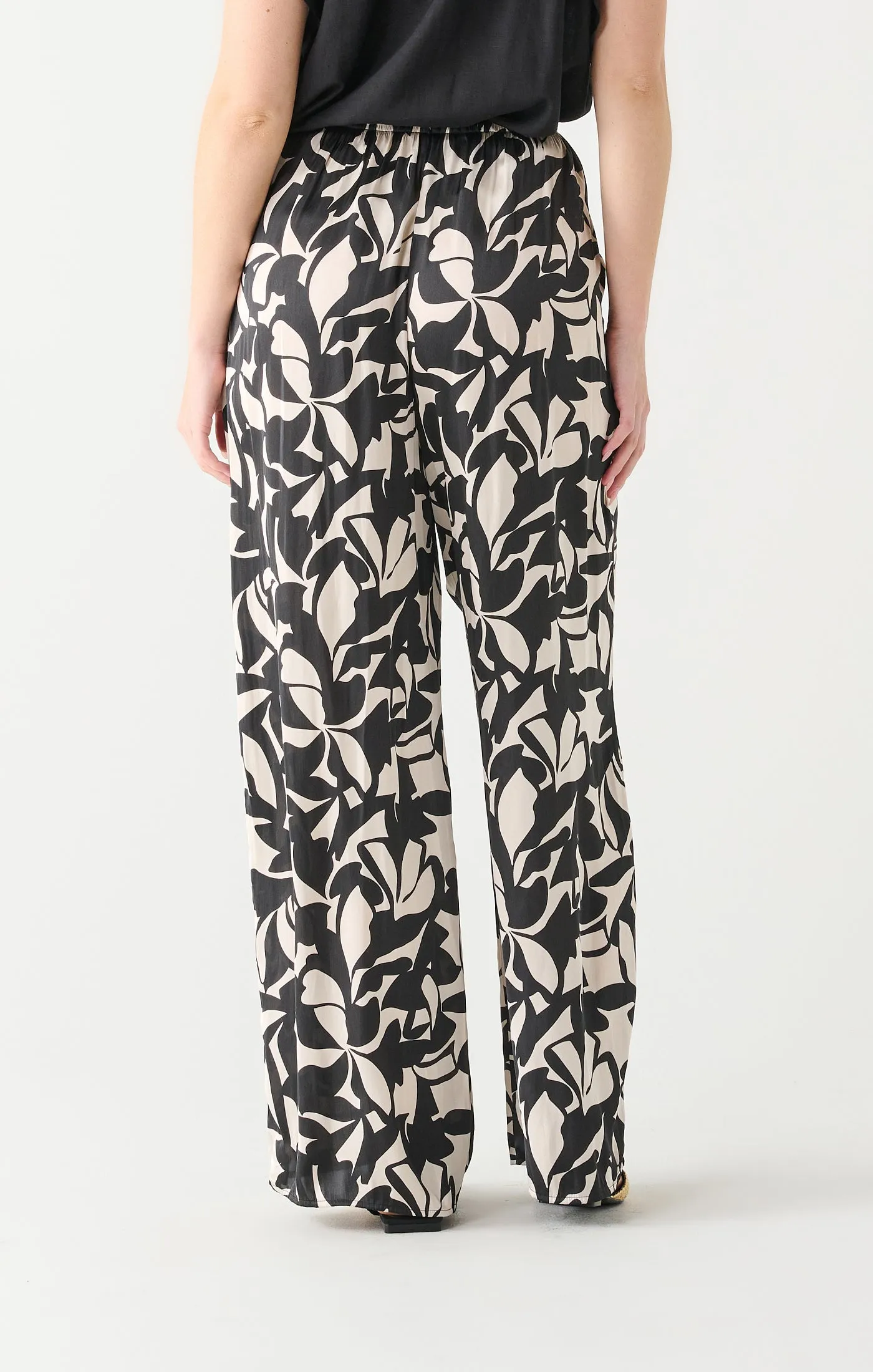 High Waist Wide Leg Satin Pant | Black/Cream Floral sold by Bella Chic product image thumbnail 3