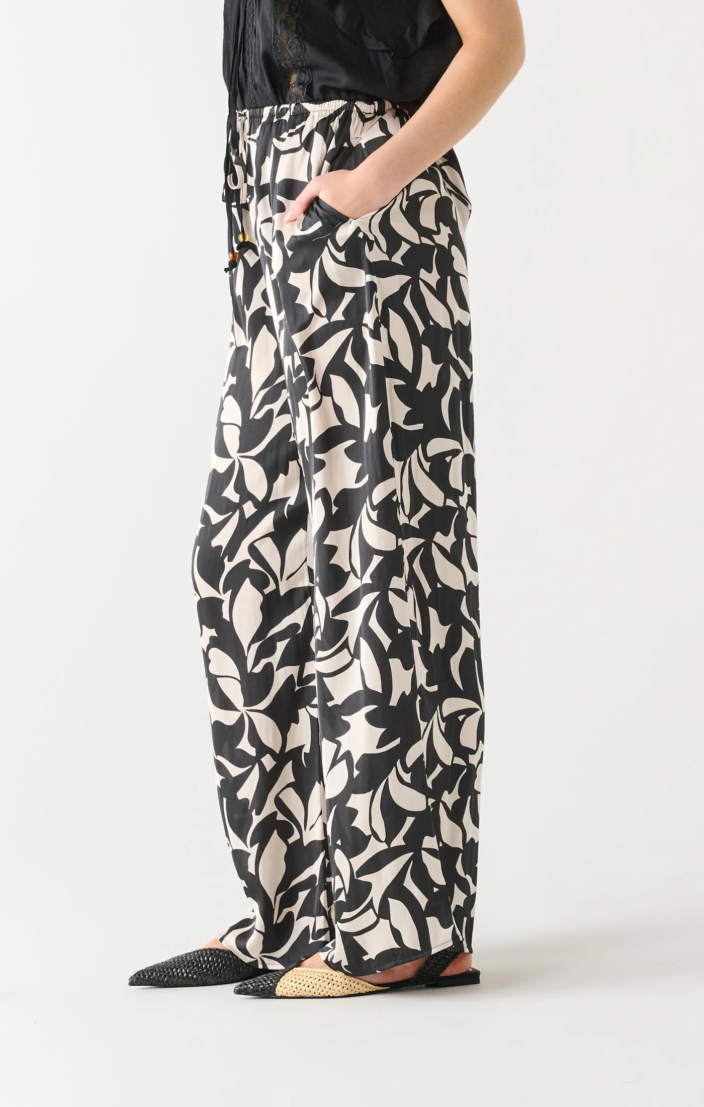 High Waist Wide Leg Satin Pant | Black/Cream Floral sold by Bella Chic product image thumbnail 2