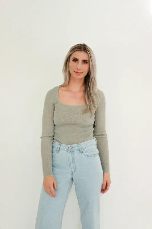 Astra Long Sleeve Square Neck Top | Grey Silver sold by Bella Chic