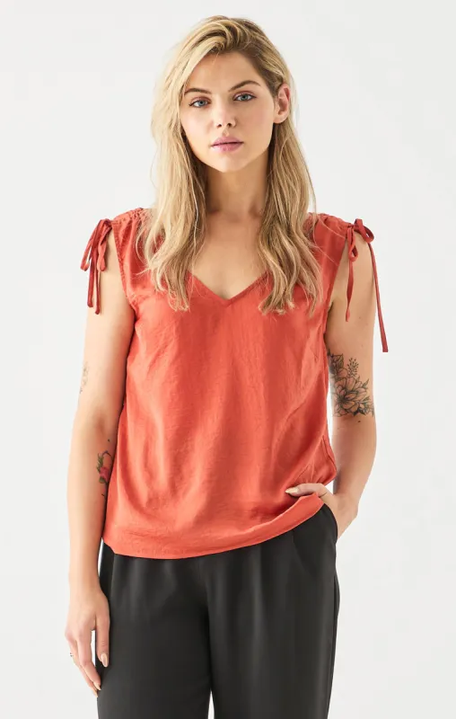 V-Neck Tie Shoulder Top | Copper made by Bella Chic