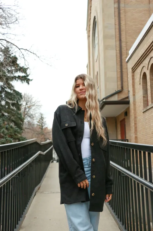 Izzie Woven Coat | Charcoal sold by Bella Chic