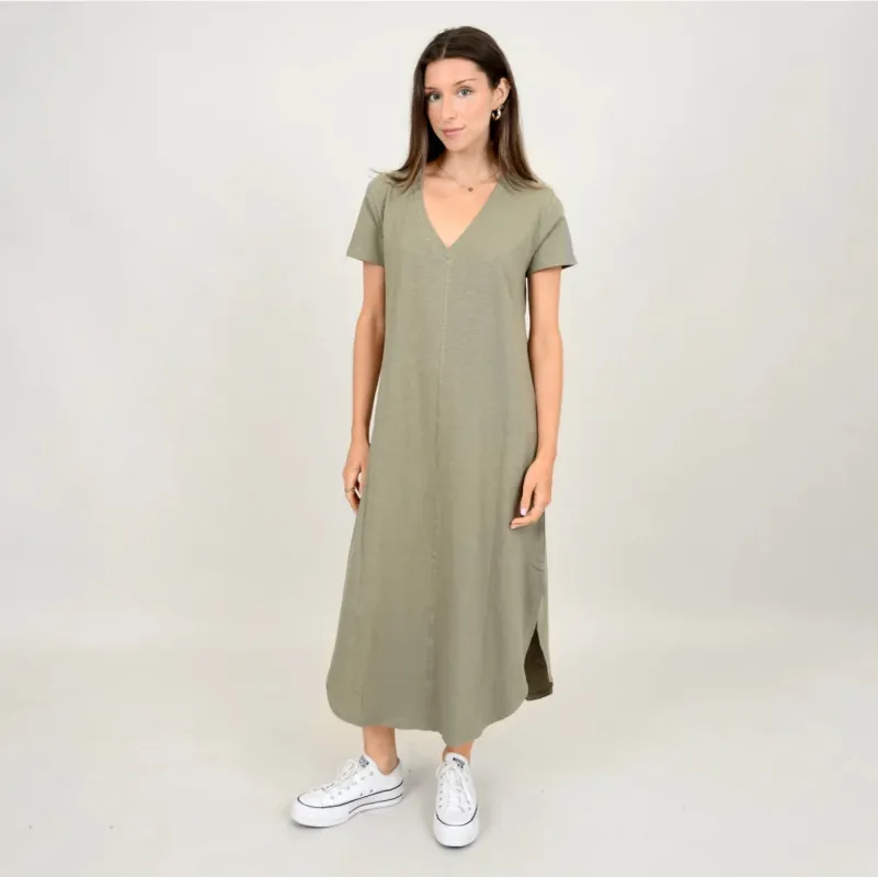 VI V-neck Dress | Olive sold by Bella Chic