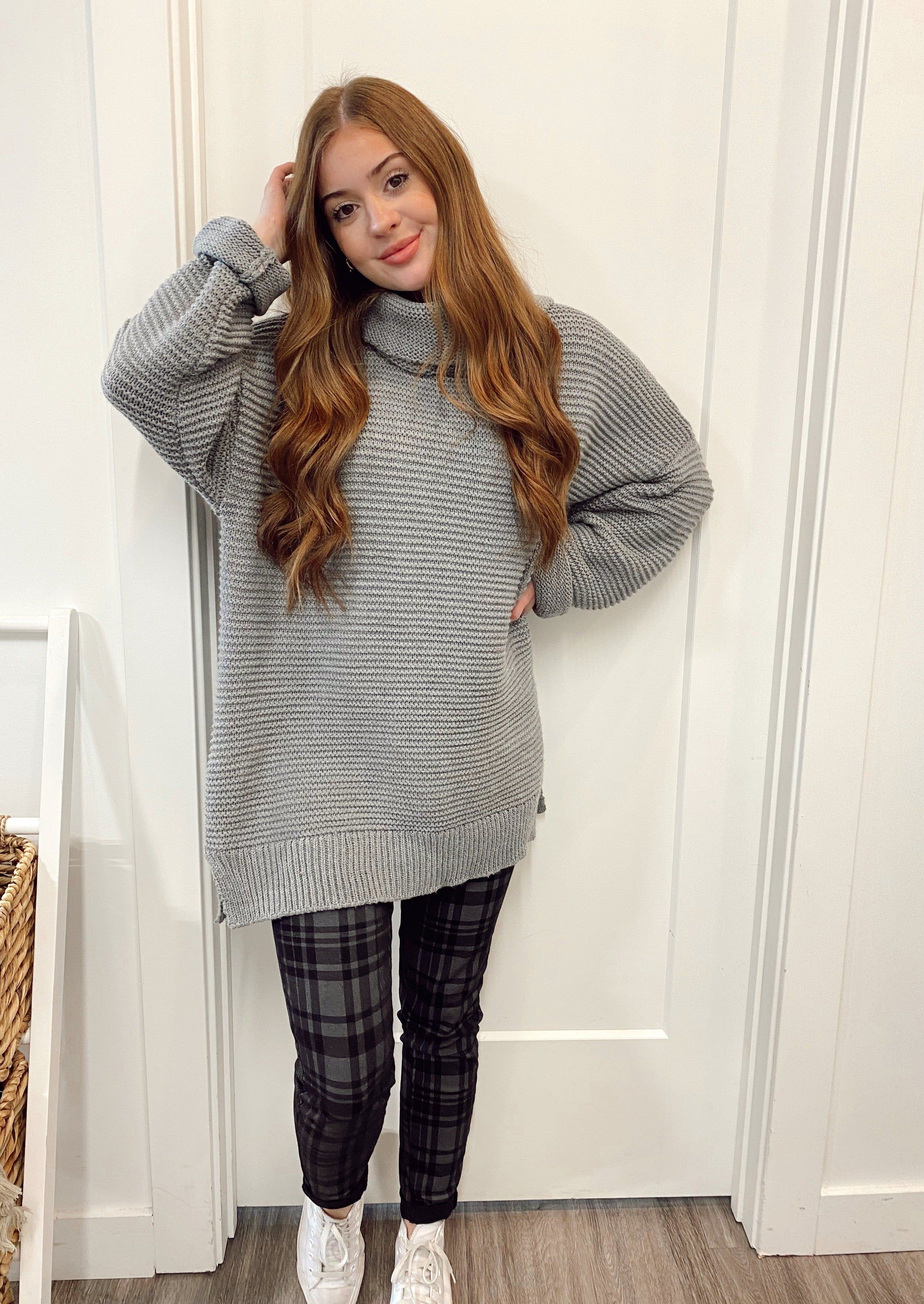 Bella Mock-neck Knit Sweater | Grey sold by Bella Chic