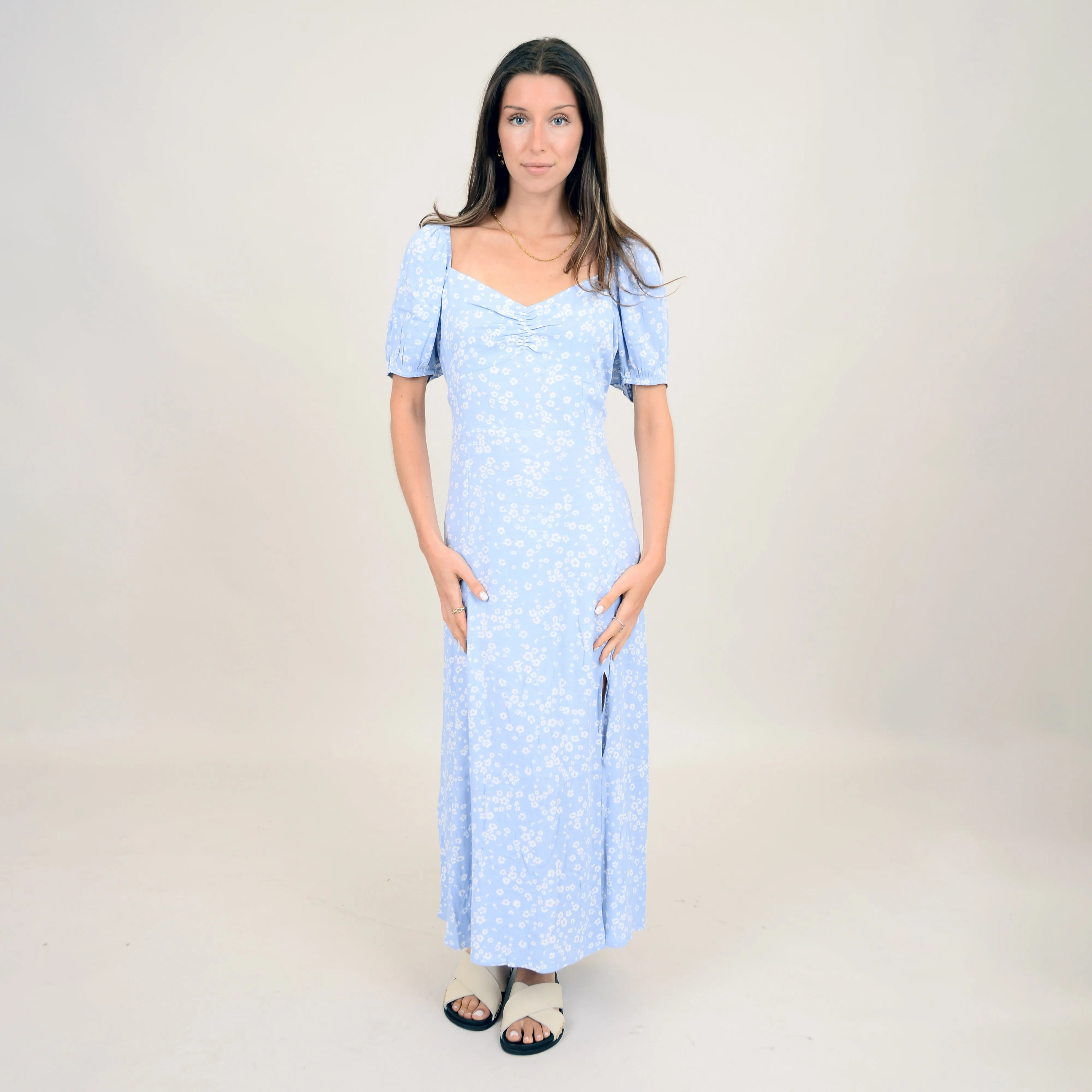 Dania Printed Crepe Puff Dress | Azure sold by Bella Chic product image thumbnail 2