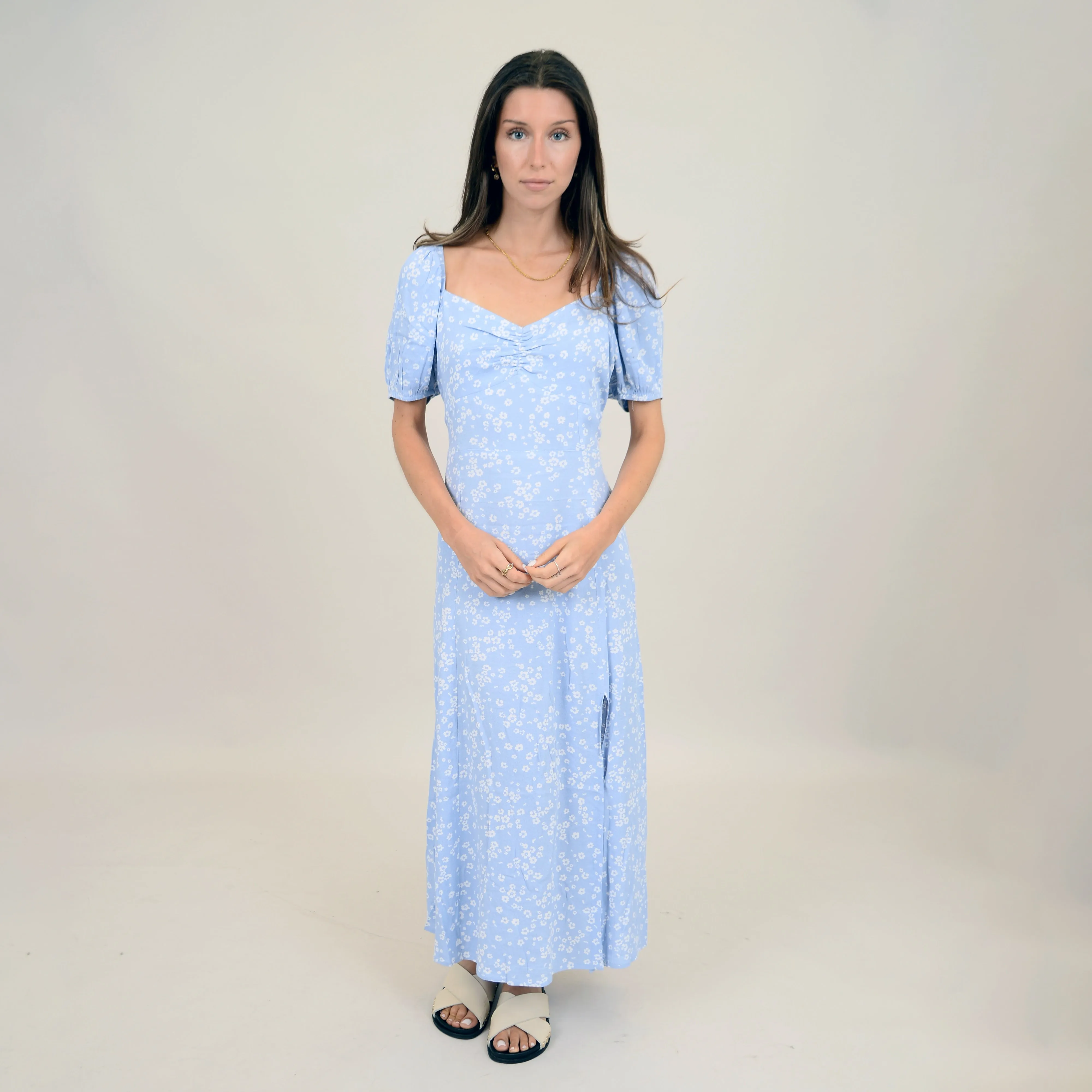 Dania Printed Crepe Puff Dress | Azure sold by Bella Chic