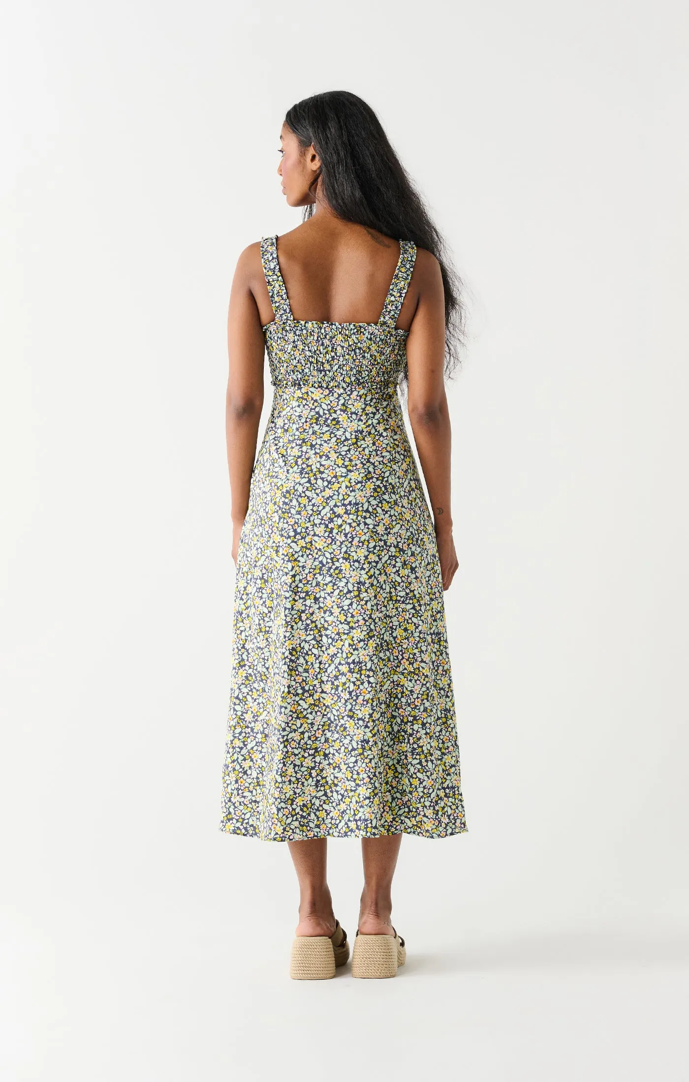 Smocked Bodice Linen Maxi Dress | Navy/Mint Floral sold by Bella Chic product image thumbnail 3