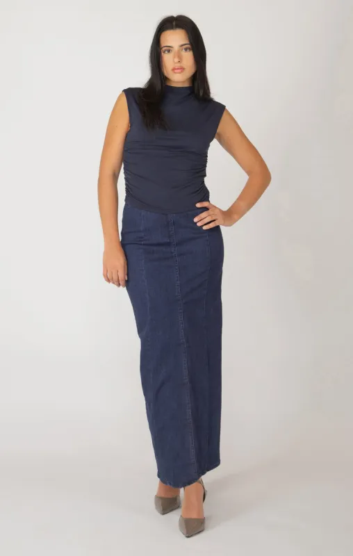 Ruched Mockneck Top | Twilight Navy sold by Bella Chic