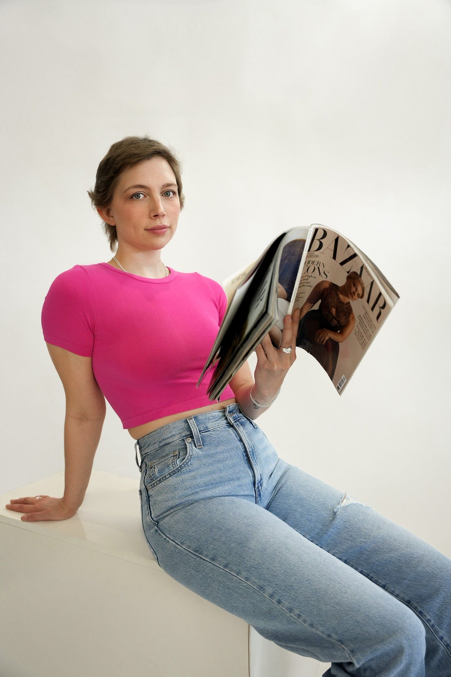 Bamboo Short Sleeve Crop Top | Fuchsia sold by Bella Chic