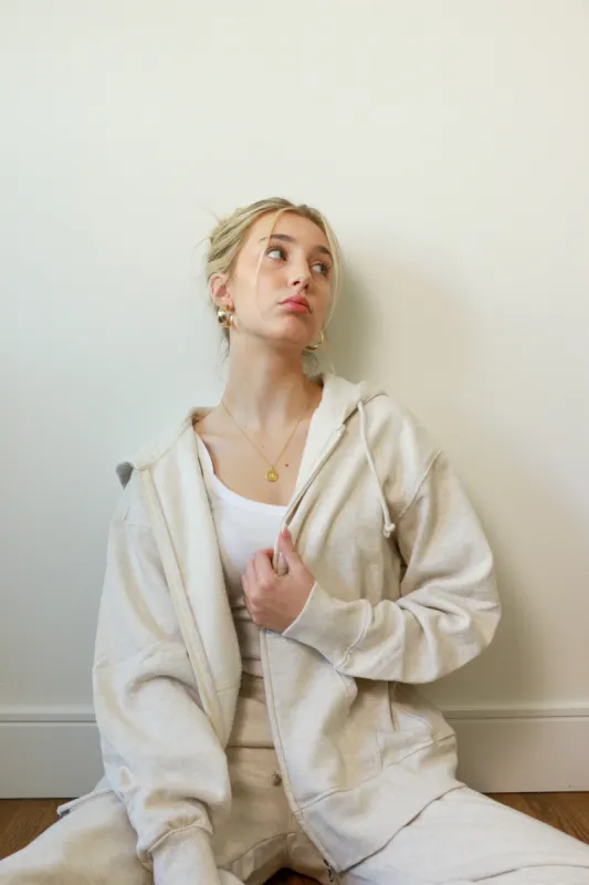 Hollie Boyfriend Zip Up | Heather Oatmeal sold by Bella Chic