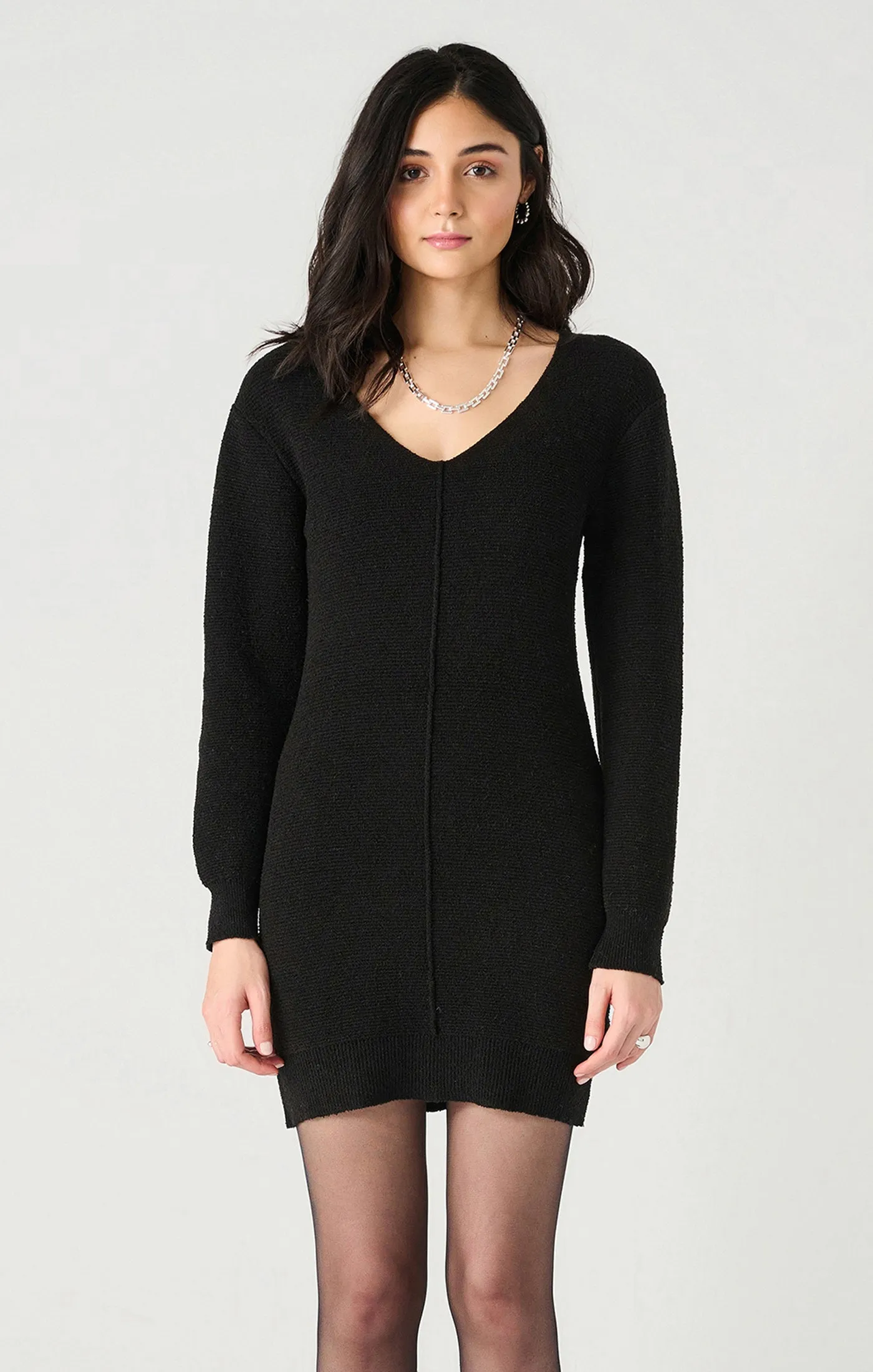 V-Neck Ribbed Sweater Dress | Black sold by Bella Chic