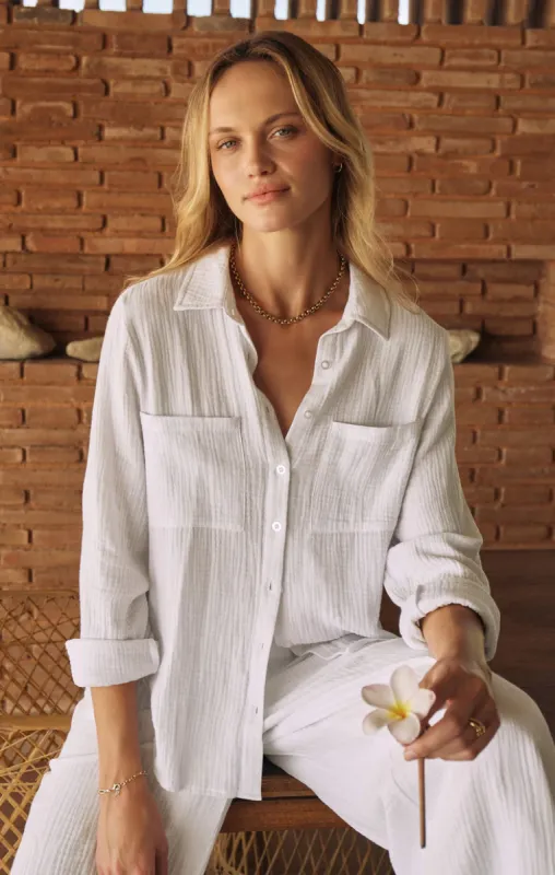 Kaili Button Up Gauze Top | White sold by Bella Chic