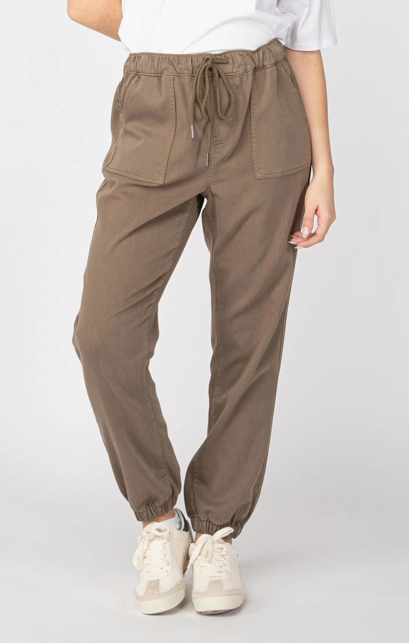 Sofia Knit Denim Jogger | Army Green sold by Bella Chic