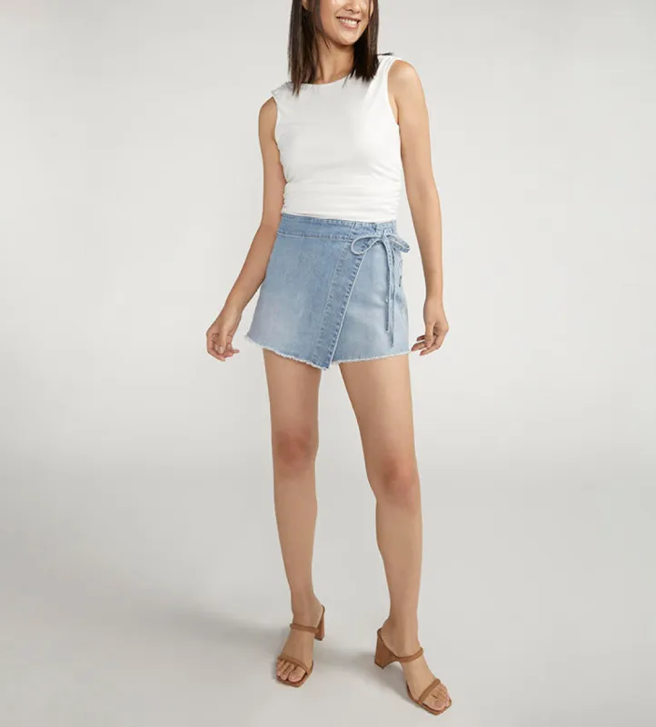 Tie-Up Jean Skort | Washed Indigo sold by Bella Chic