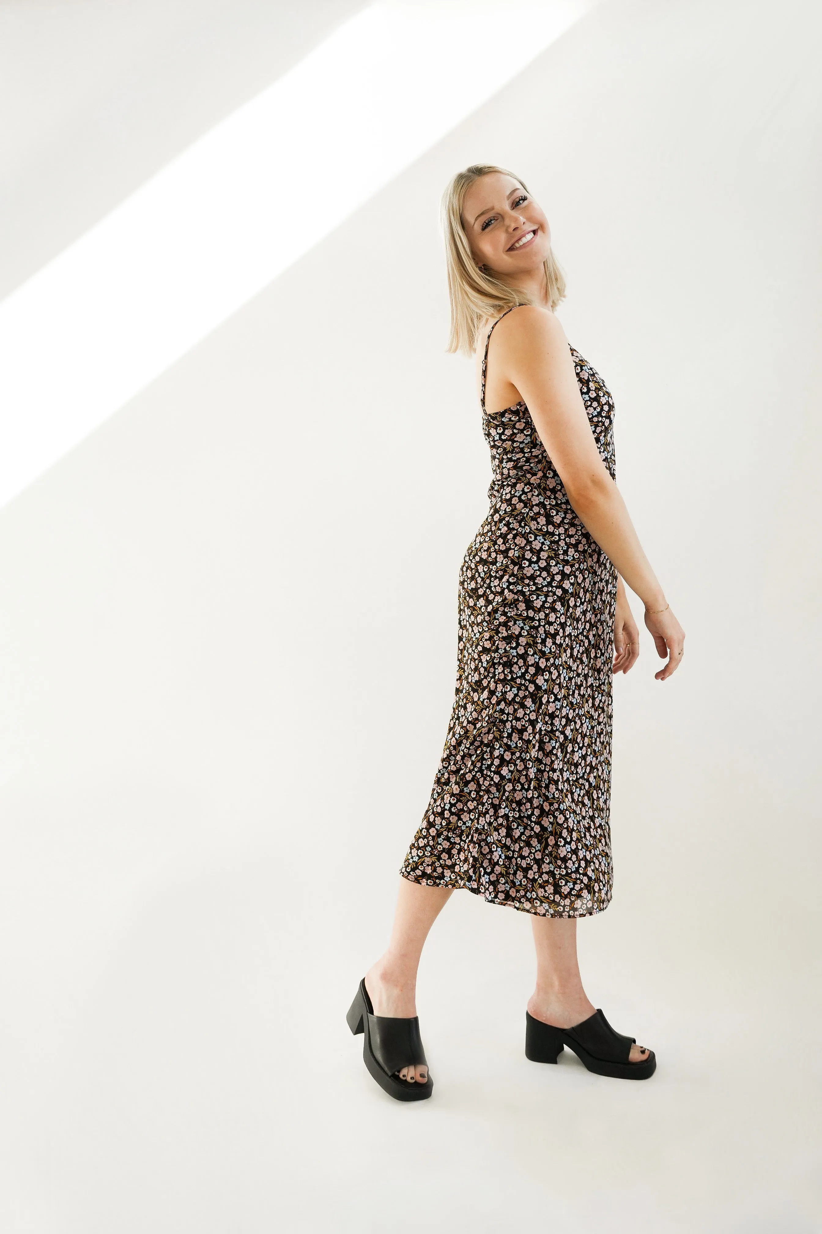 Layla Slip Printed Dress | Black/Pink/Blue sold by Bella Chic