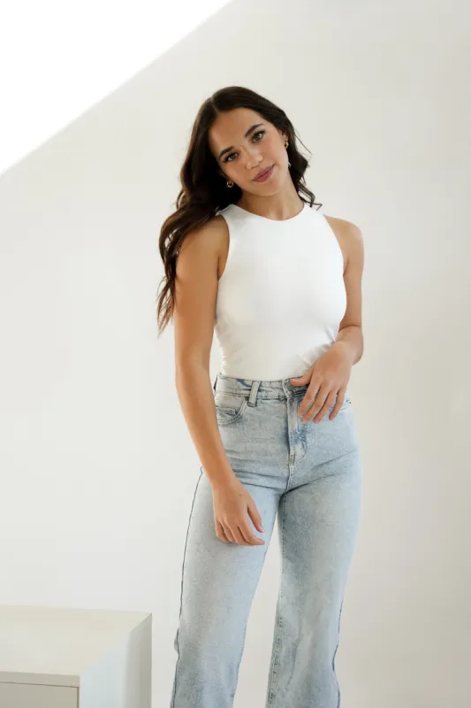 Second Skin Roxanna Crewneck Bodysuit | White sold by Bella Chic