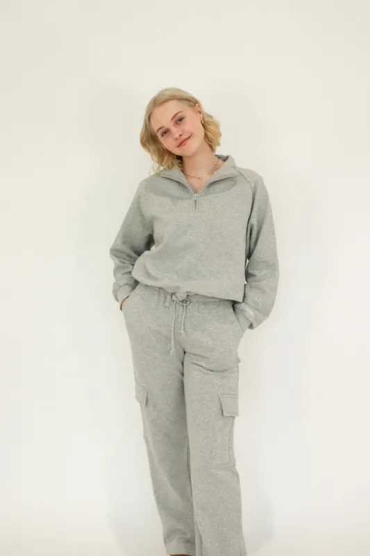Half Zip Drawcord | Heather Grey sold by Bella Chic