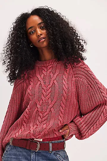 Frankie Cable Sweater | Cherry sold by Bella Chic