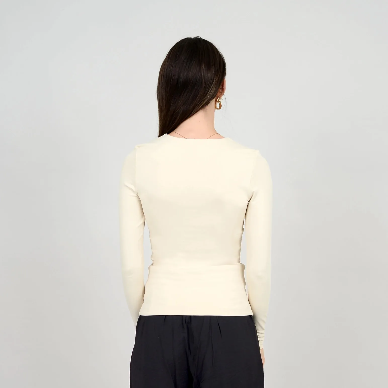 Roxi High Crew Neck Long Sleeve Bodysuit | Parchment sold by Bella Chic product image thumbnail 2