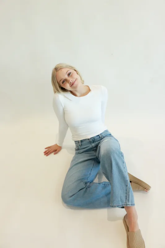 Roxi High Crew Neck Long Sleeve | White sold by Bella Chic