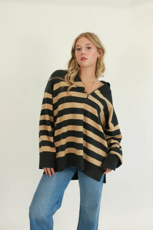 Coastal Stripe Pullover | Carbon Camel Combo sold by Bella Chic