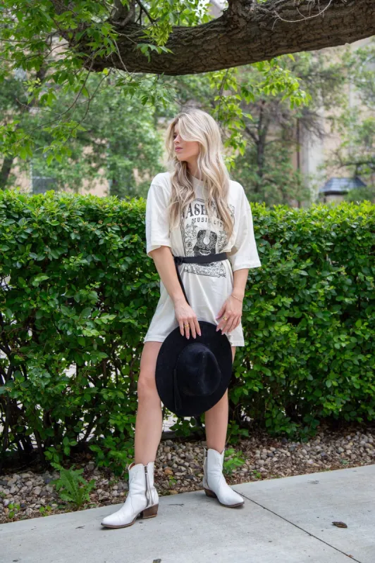 Nashville Graphic Mini Dress | Vintage White sold by Bella Chic