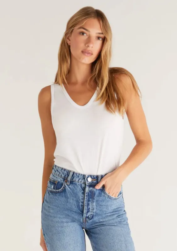 Pia Soft V-Neck Tank | White sold by Bella Chic