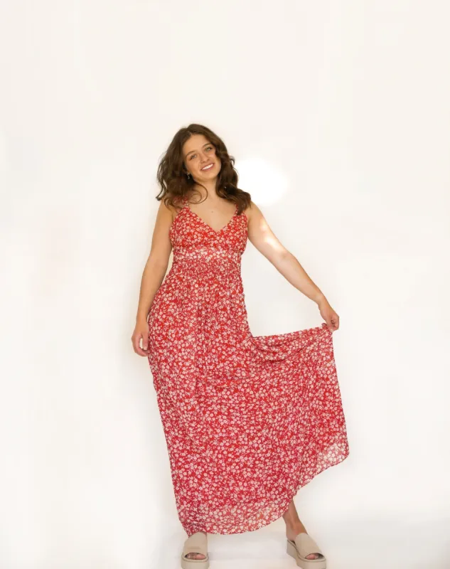 Cannes Print Dress | Red made by Bella Chic