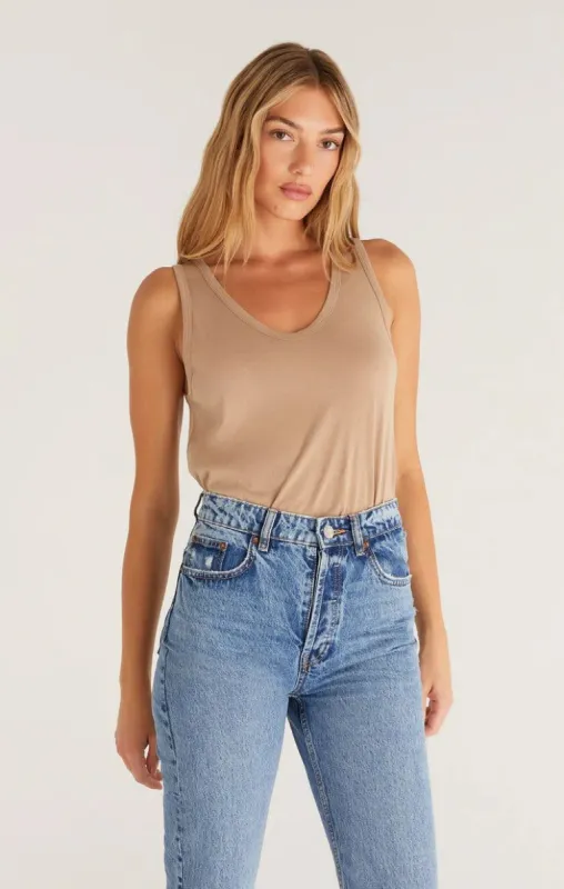 Pia Soft V-Neck Tank | Driftwood sold by Bella Chic