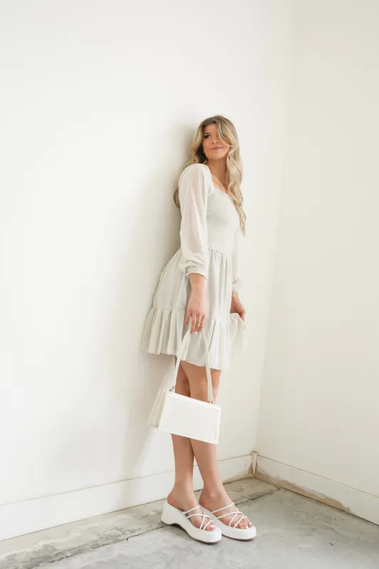 Harper Georgette Smocked Bodice Dress | Bone sold by Bella Chic