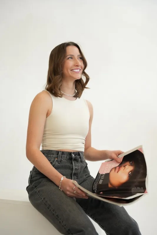 Second Skin Roxanna Crew Shell | Champagne sold by Bella Chic