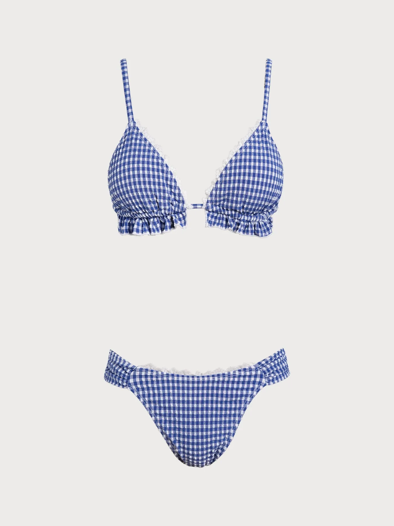 Blue Plaid Ruffle Lace Bikini Set sold by Samiol
