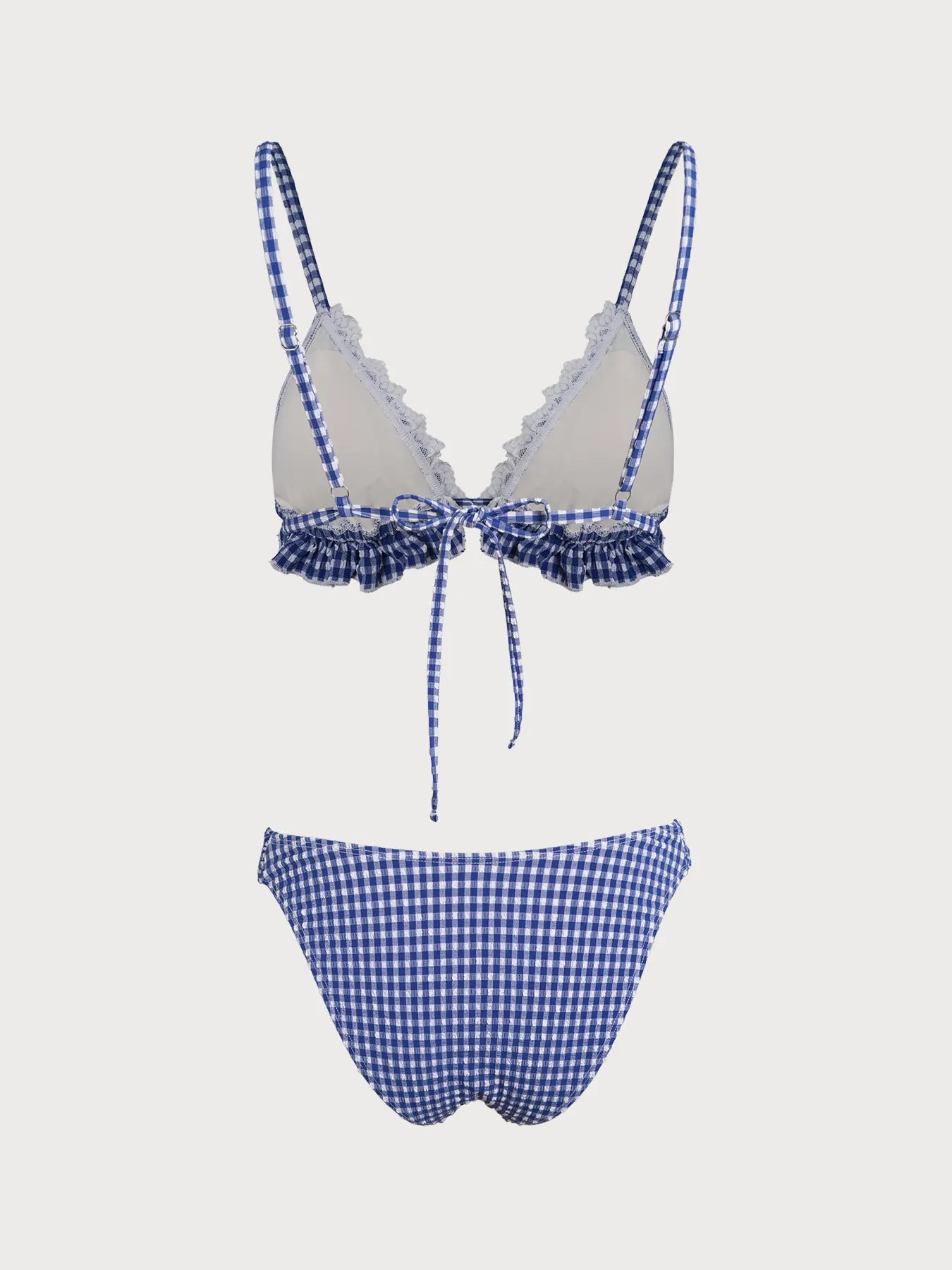 Blue Plaid Ruffle Lace Bikini Set sold by Samiol product image thumbnail 3