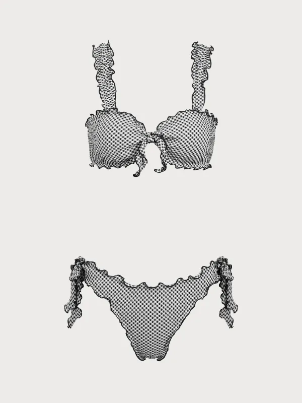 Black Plaid Twist Bikini Set made by Samiol