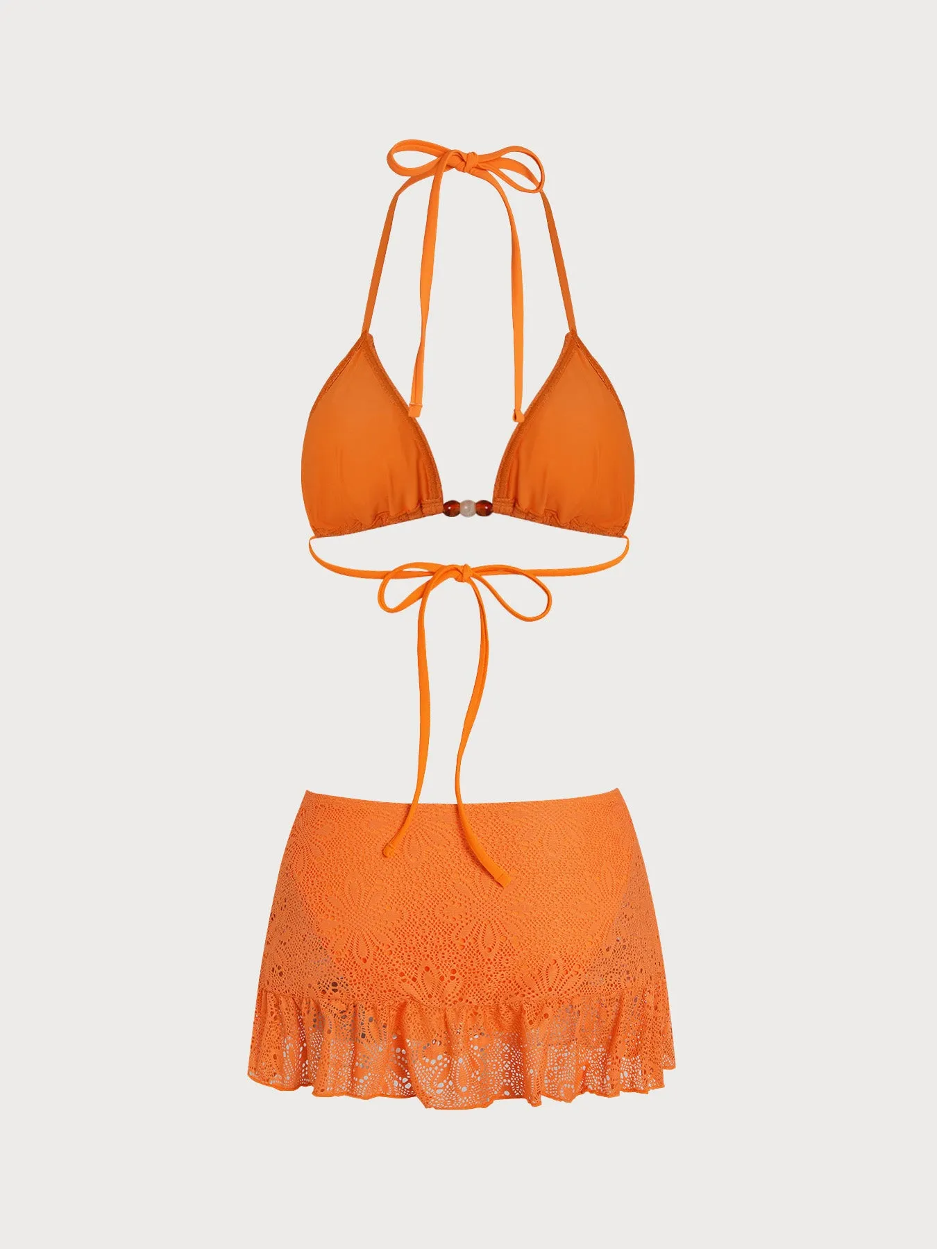 Orange Beaded Floral Skirted Bikini Set sold by Samiol product image thumbnail 3