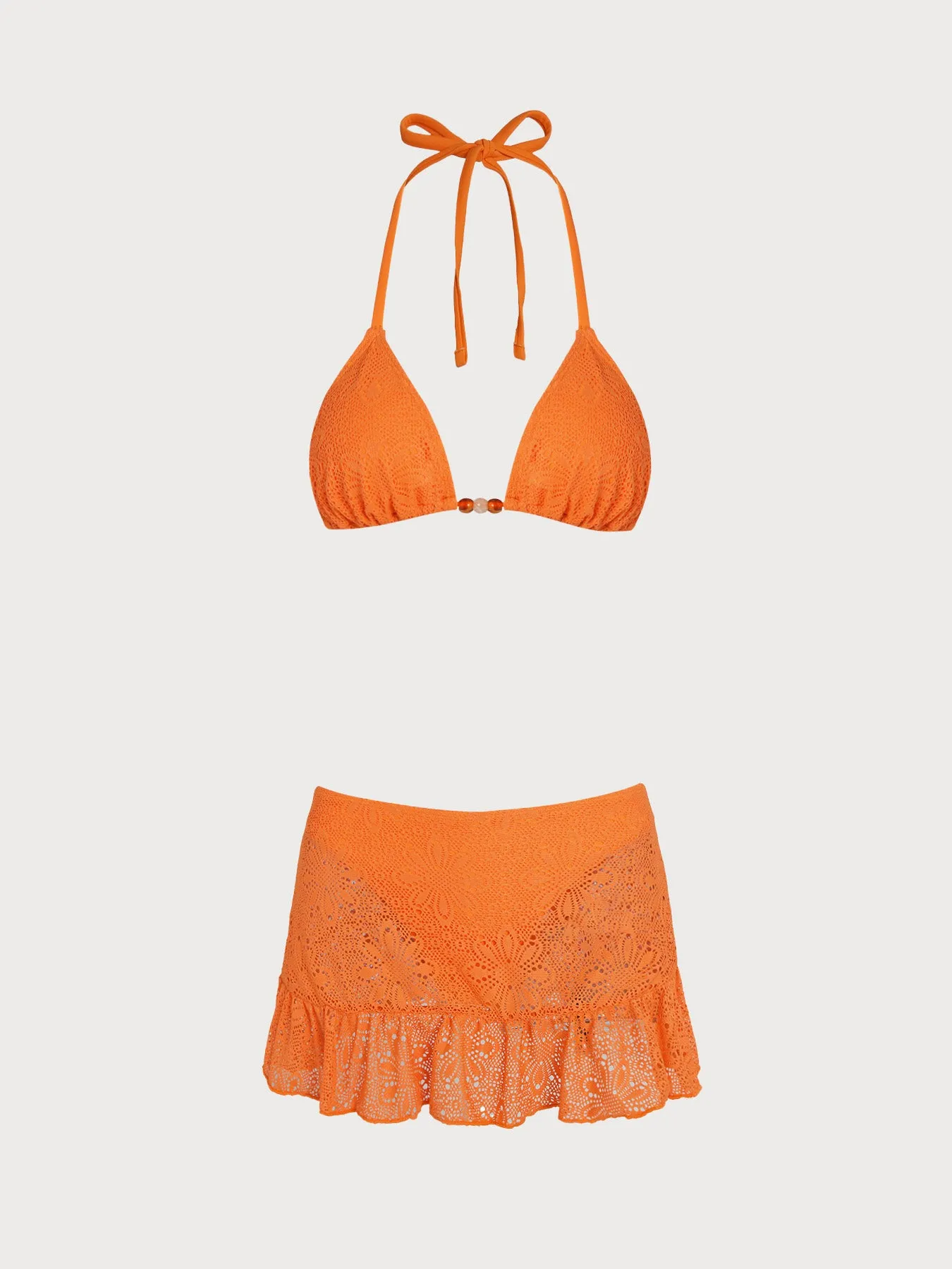 Orange Beaded Floral Skirted Bikini Set sold by Samiol product image thumbnail 2
