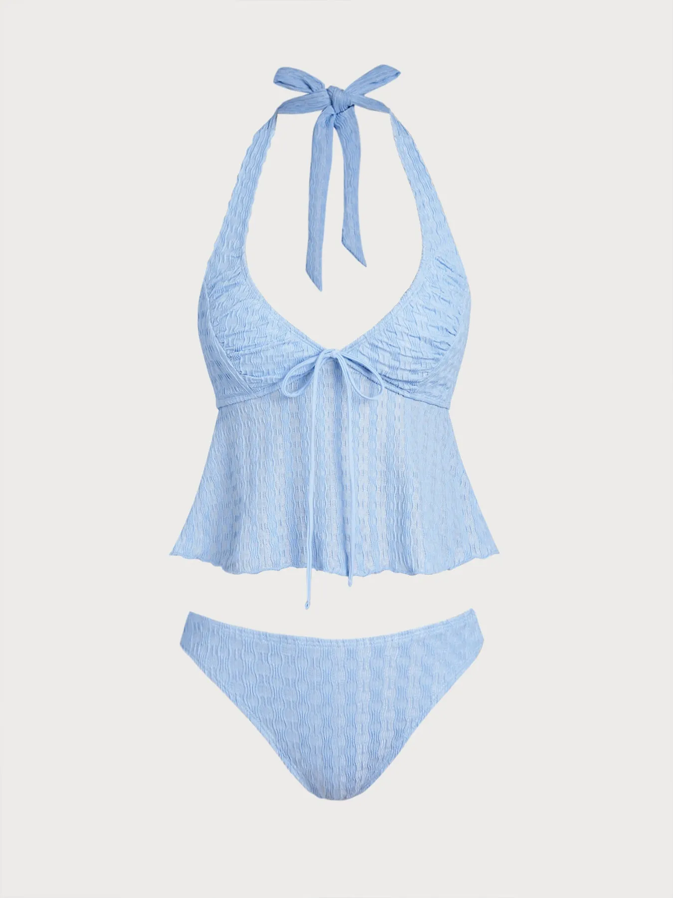 Blue Ruched V-Neck Tankini Set sold by Samiol