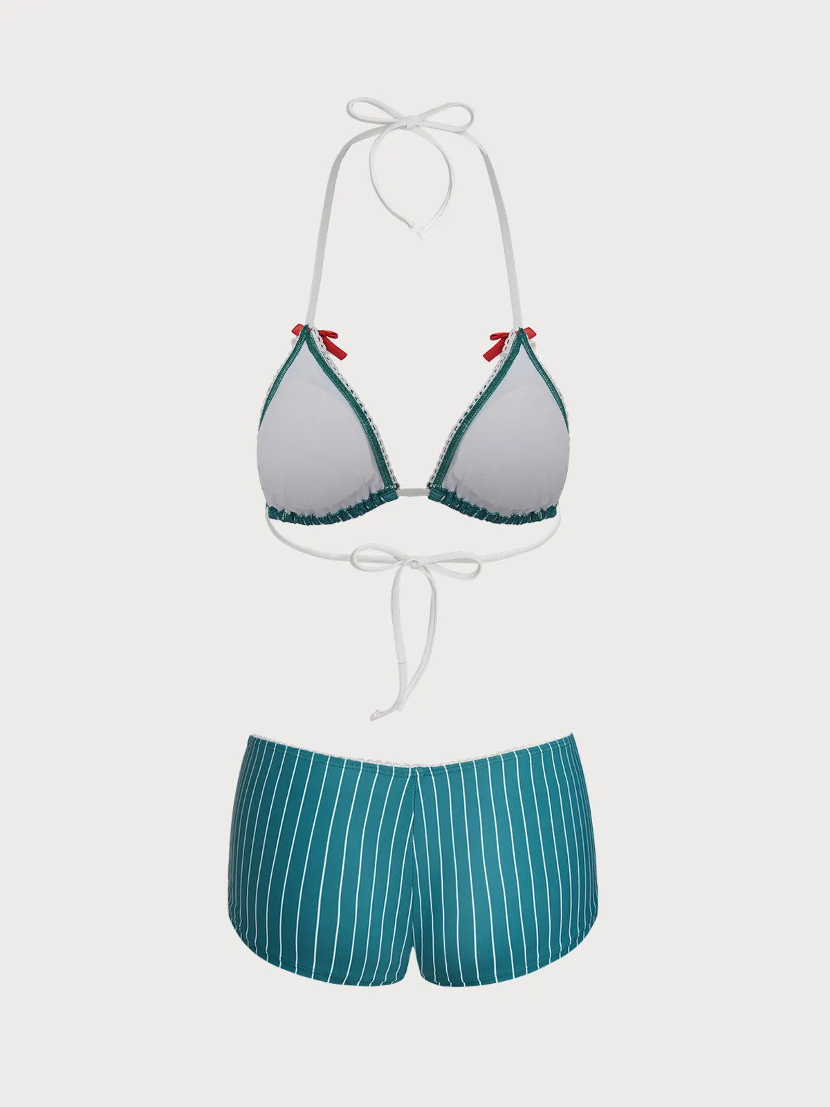 Green Striped Printed Shorts Bikini Set sold by Samiol product image thumbnail 3