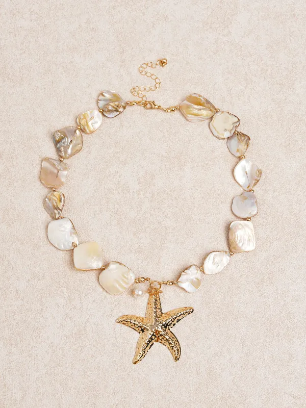 Gold Shell Starfish Conch Beach Holiday Necklace made by Samiol